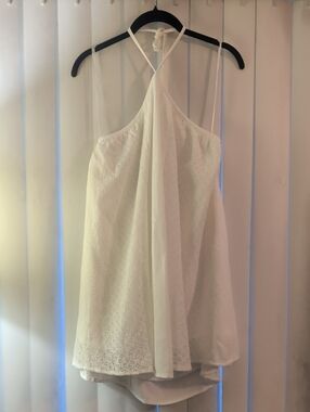 12th Tribe White Lace Halter Mini Dress, M